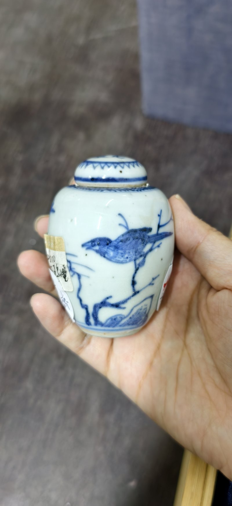 清 青花枯枝花鸟纹罐 - 图3
