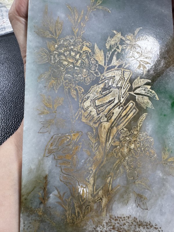 清 翡翠描金百寿图案屏一对 - 图20