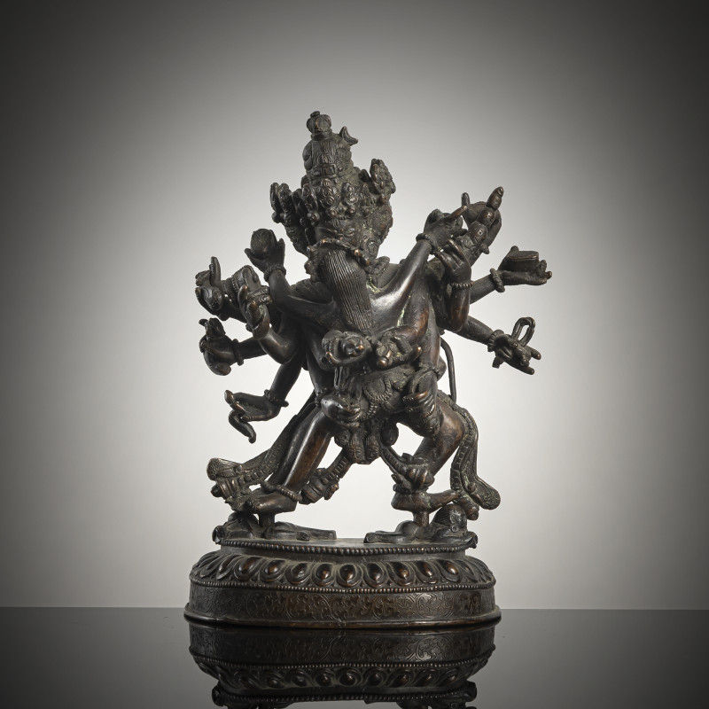 A BRONZE FIGURE OF CAKRASAMVARA AND HIS PARJNA