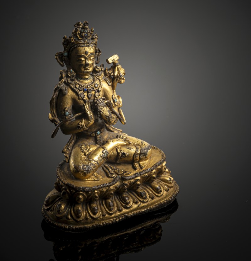 A GILT-COPPER FIGURE OF MANJUSHRI - 图3