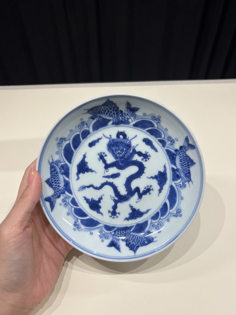 清雍正 青花鱼化龙纹盘一对 - 图3