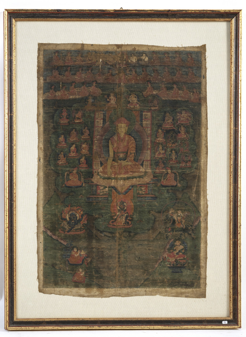 Thangka of a lama surrounded by numerous figures - 图2