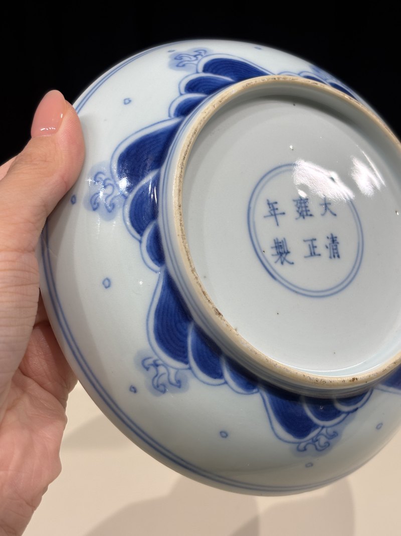 清雍正 青花鱼化龙纹盘一对 - 图7