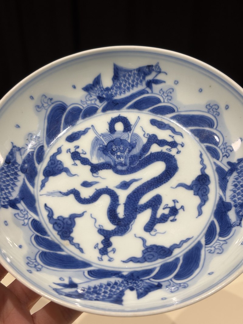 清雍正 青花鱼化龙纹盘一对 - 图9