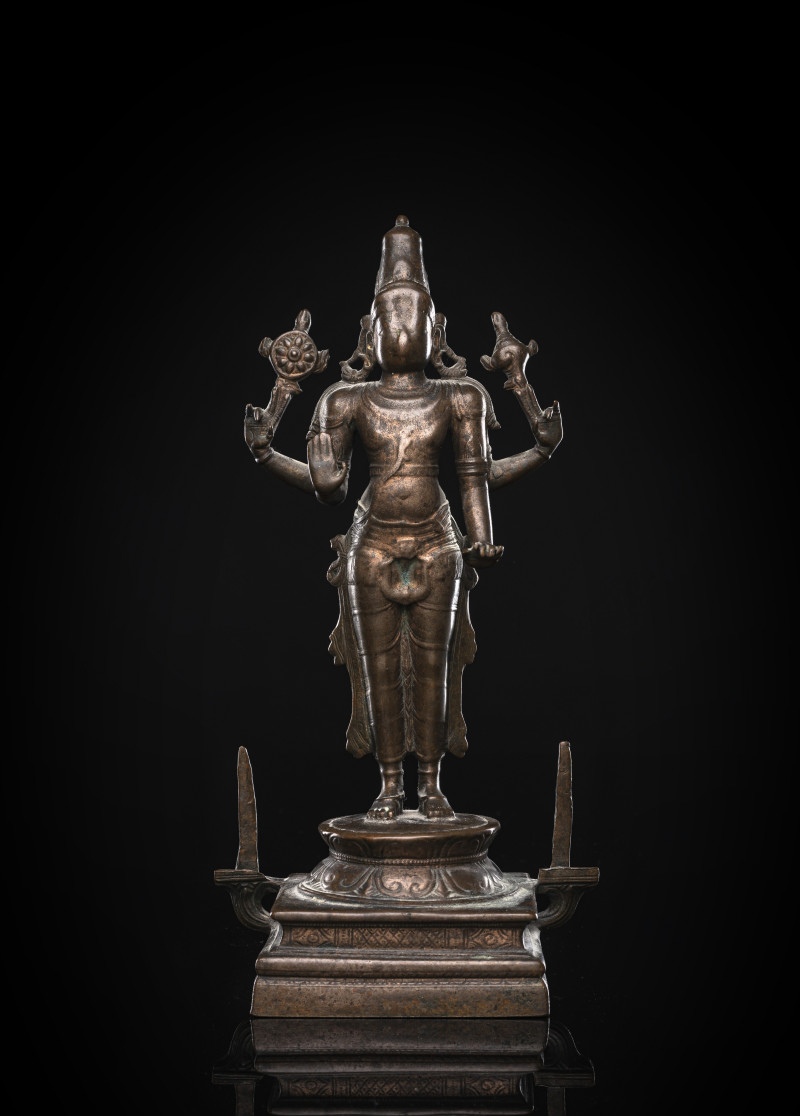 A BRONZE FIGURE OF VISHNU
