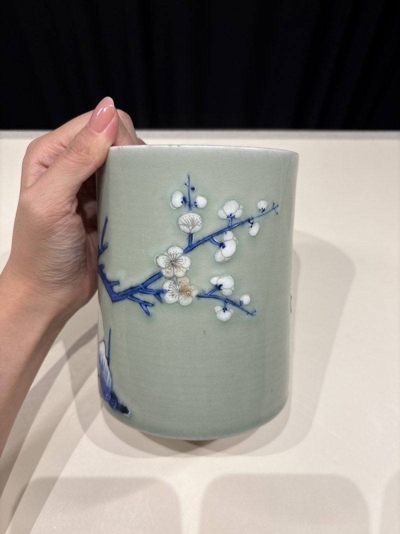 清康熙 青花釉里红魁星点斗纹笔筒 - 图4