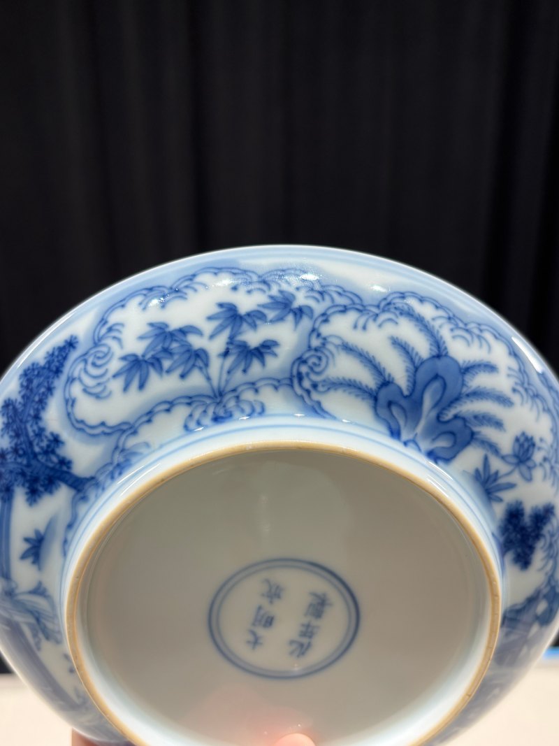 清康熙 青花庭院仕女图盘 - 图9