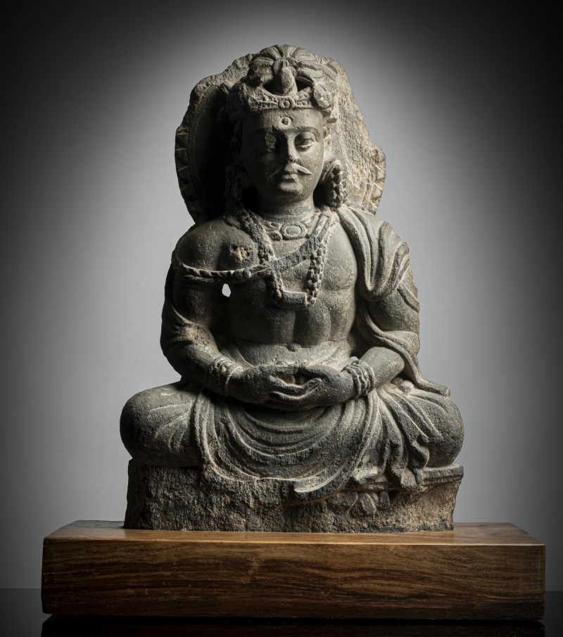 A GREY SCHIST STONE FIGURE OF A BODHISATTVA