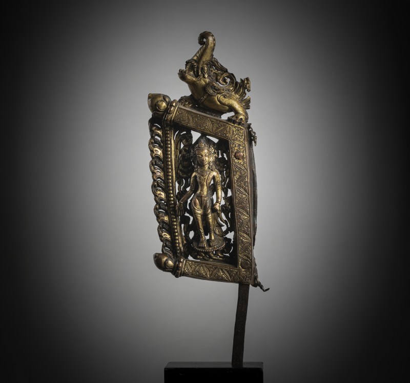 A GILT-COPPER EMBOSSED THRONE SECTION