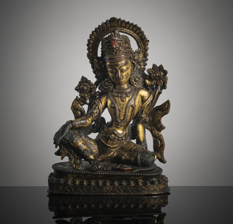 A GILT-COPPER FIGURE OF INDRA
