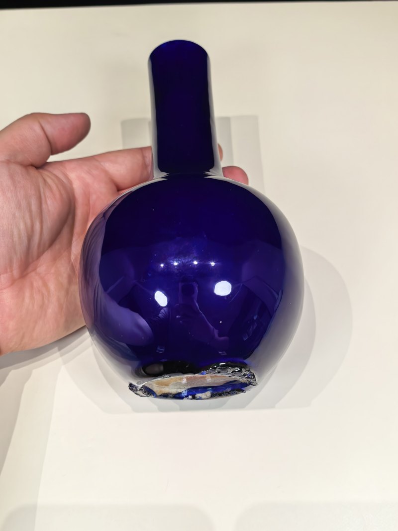 清早期 宝石蓝釉仿料器天球瓶 - 图7