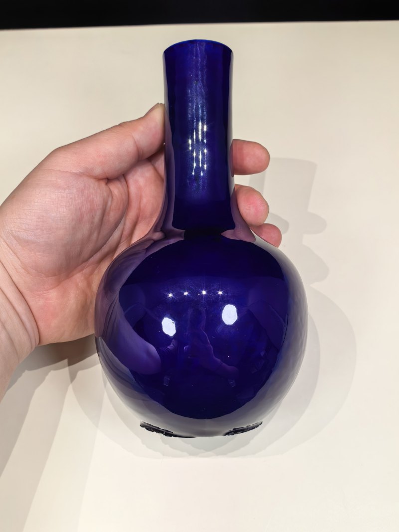 清早期 宝石蓝釉仿料器天球瓶 - 图8