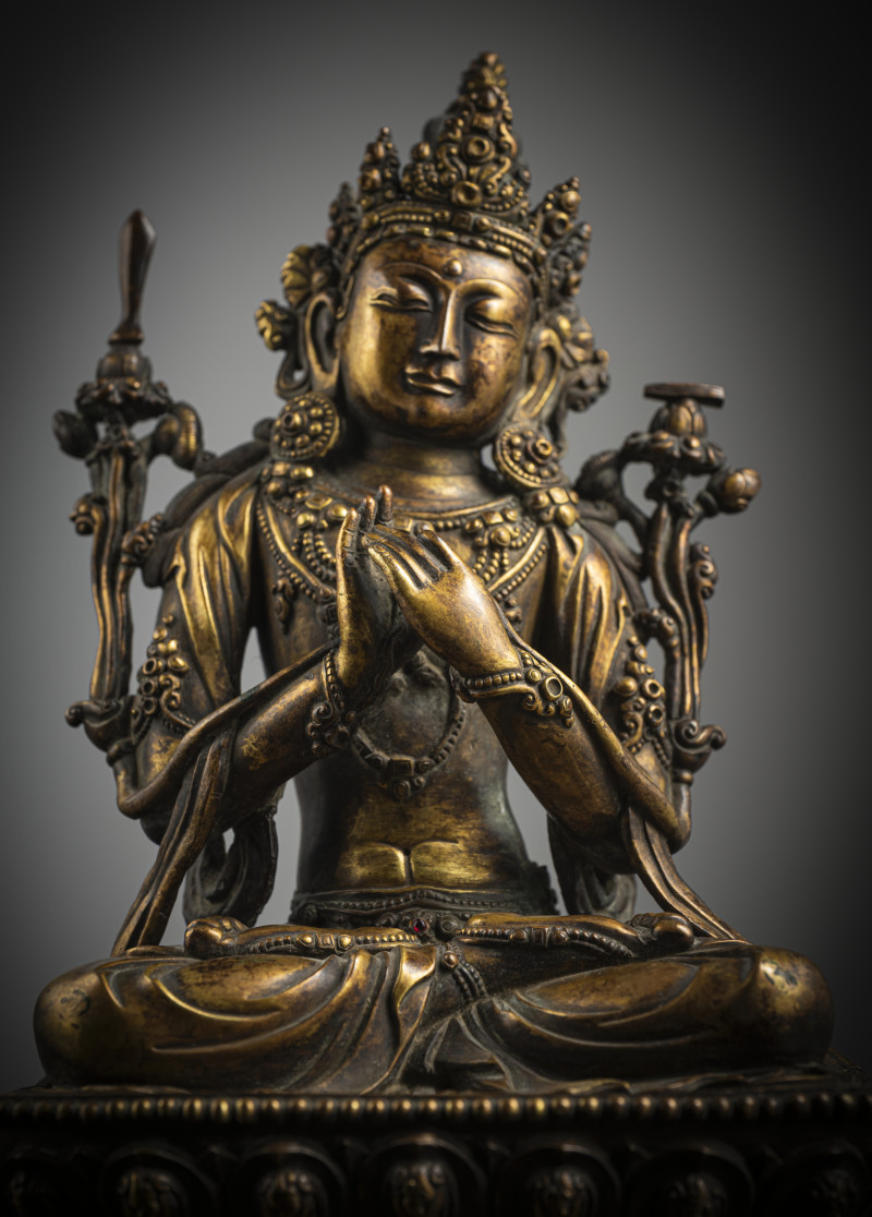 A GILT-BRONZE FIGURE OF MANJUSHRI - 图4