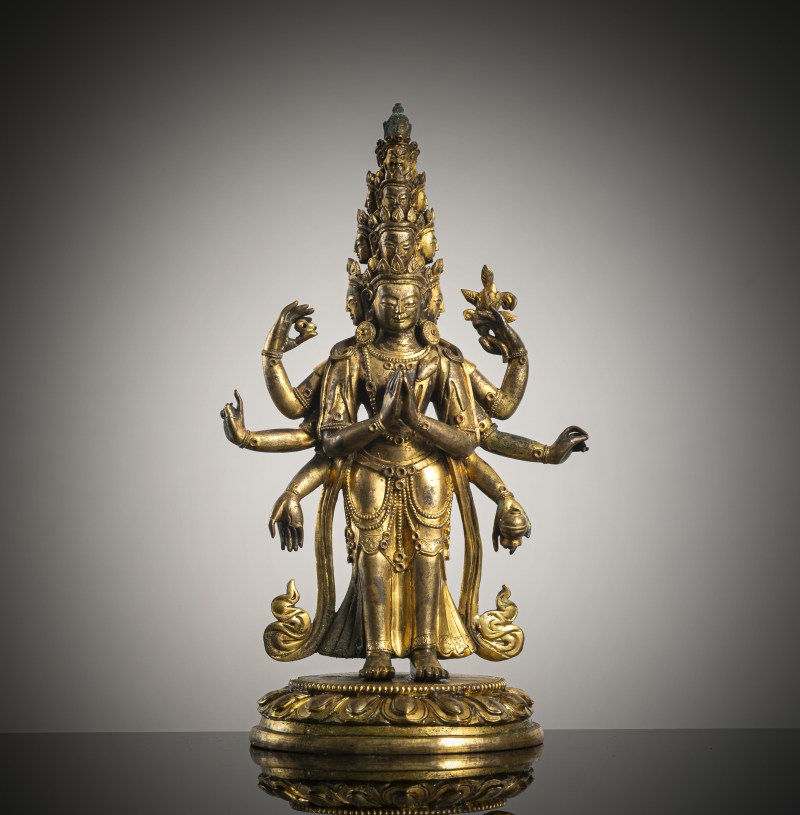 A GILT-BRONZE FIGURE OF EKADASHALOKESHVARA