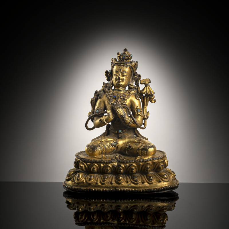 A GILT-COPPER FIGURE OF MANJUSHRI