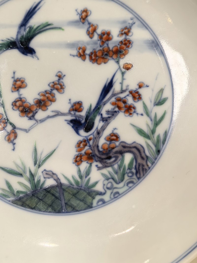 清康熙 斗彩花鸟纹盘 - 图5