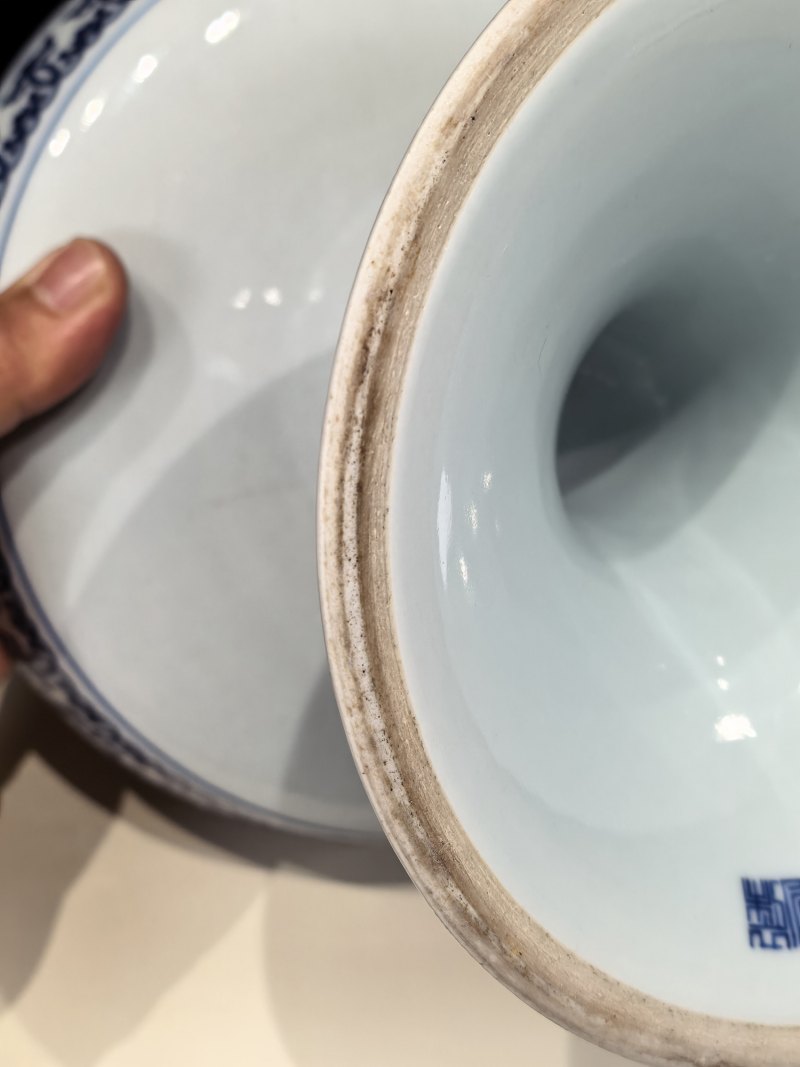 清乾隆 青花海水江崖鱼化龙纹高足盘 - 图16