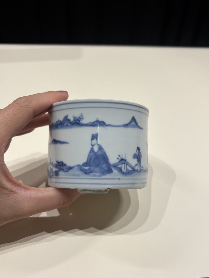 明崇祯 青花陶渊明爱菊图小琴炉 - 图3