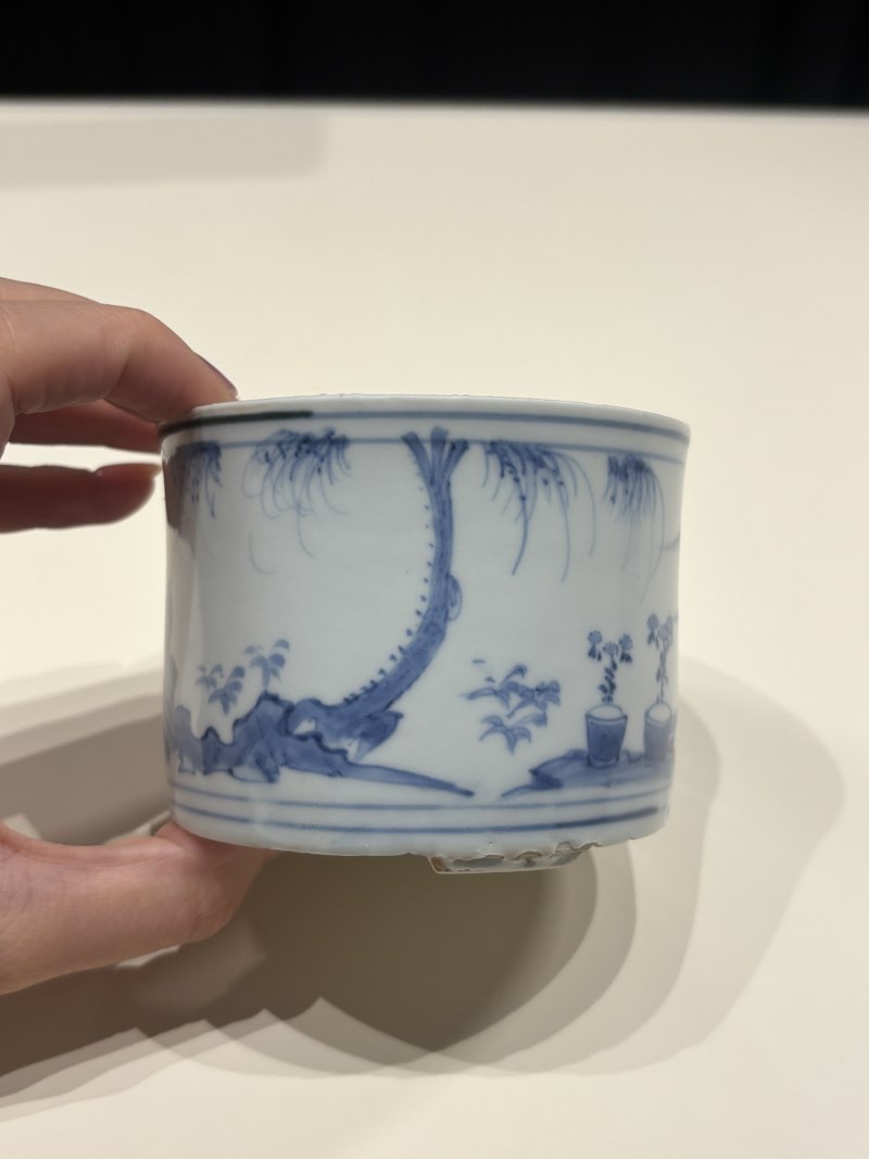 明崇祯 青花陶渊明爱菊图小琴炉 - 图6