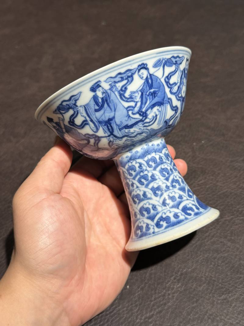 清道光 青花八仙人物高足碗一对 - 图23