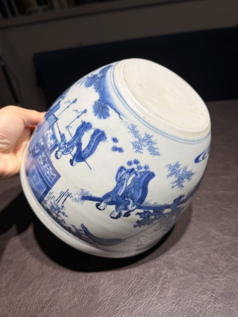 明崇祯 青花“步步金莲”人物故事图案缸 - 图16