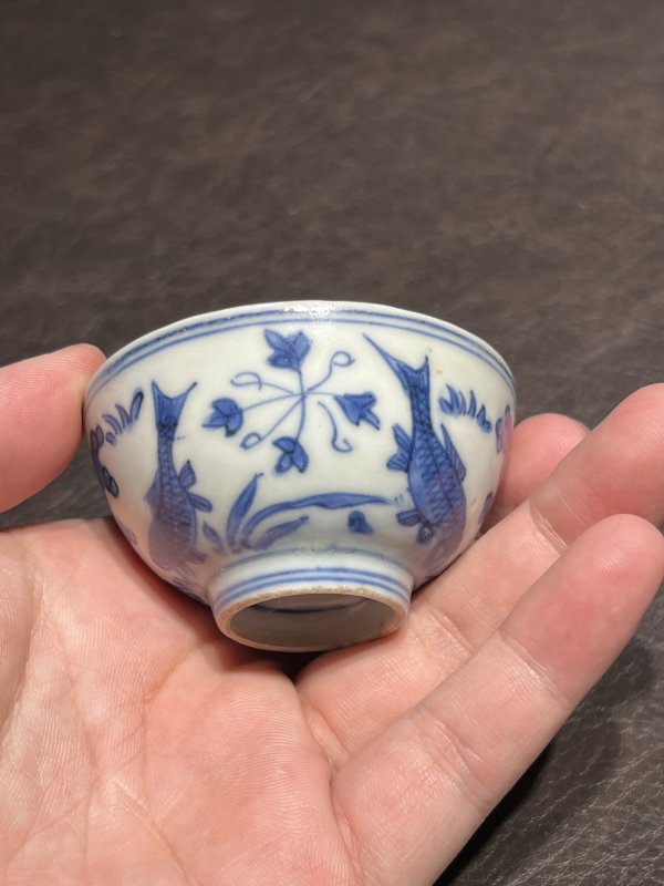 明嘉靖 青花鱼藻纹茶圆 - 图12