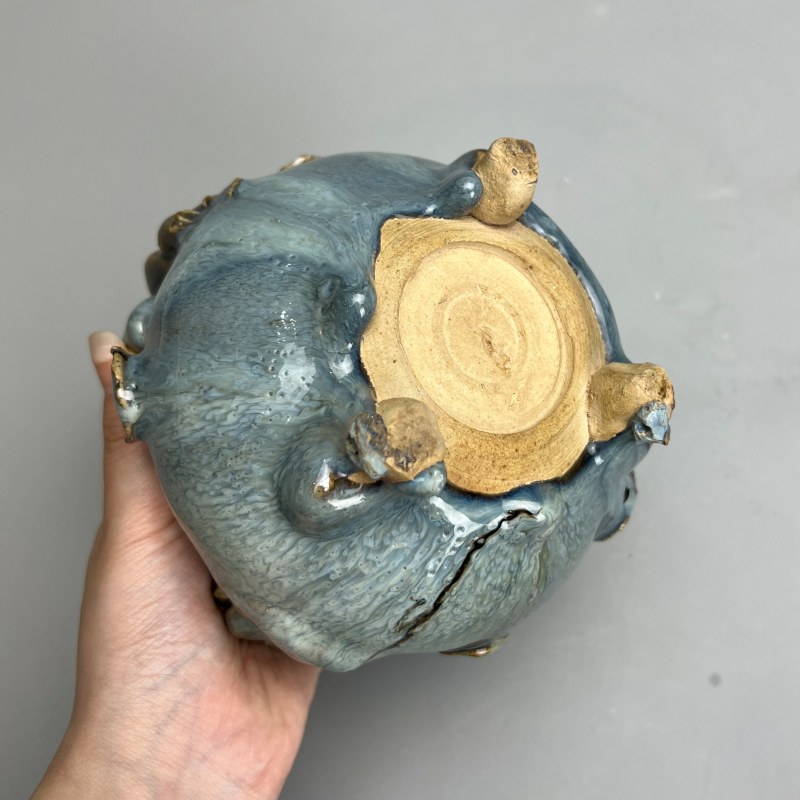 明代 钧窑天蓝釉双碑耳炉 - 图31