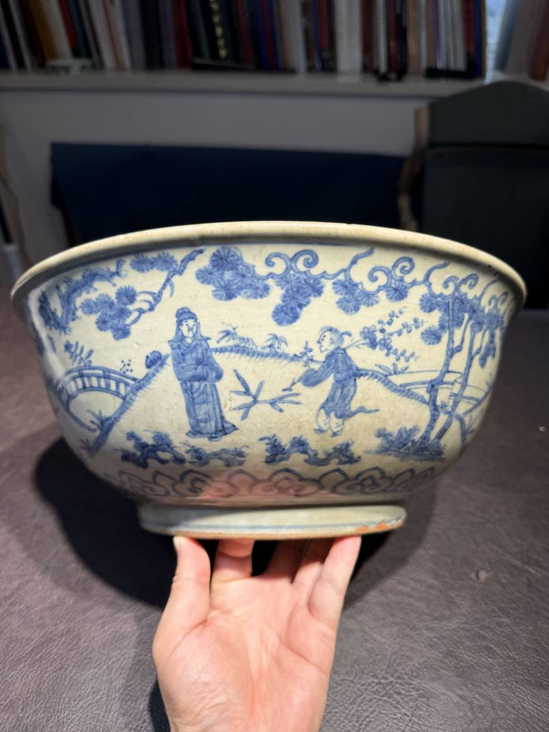 明嘉靖 青花庭院高仕图大碗 - 图15