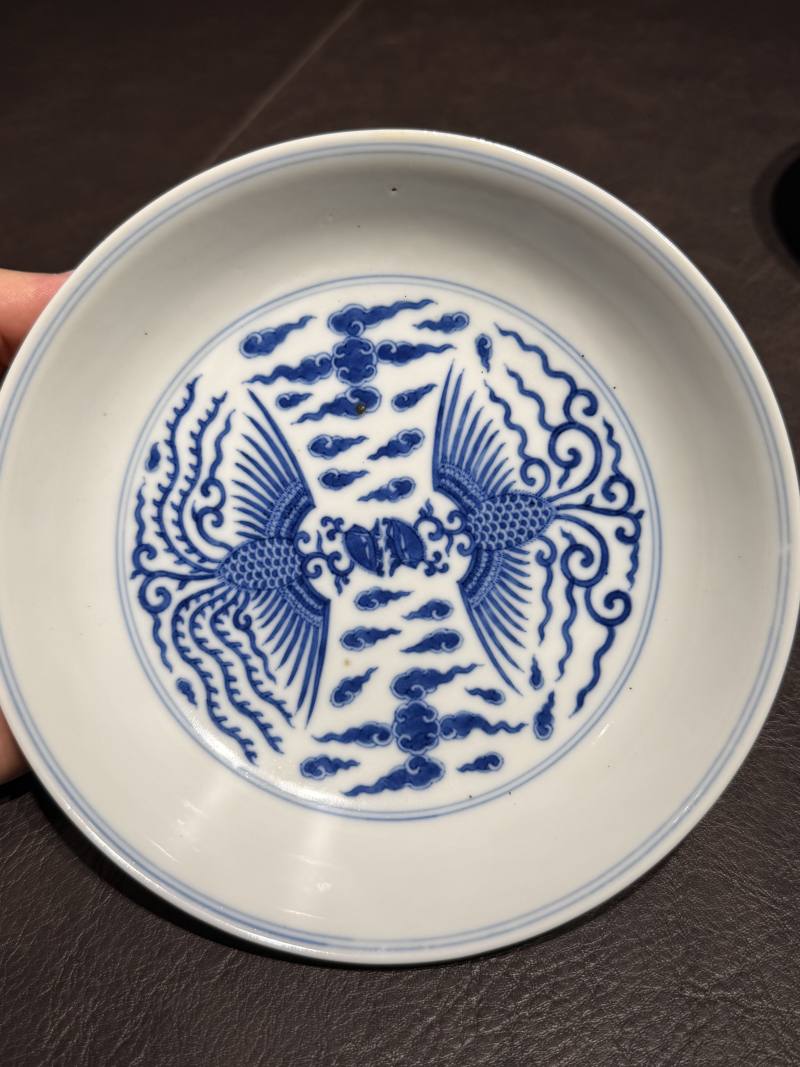 清乾隆 青花对头凤纹盘一对 - 图12