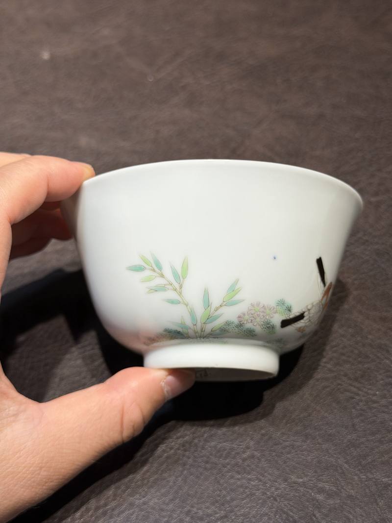清道光 “宝善斋制”款粉鸟花鸟茶盅一对 - 图17