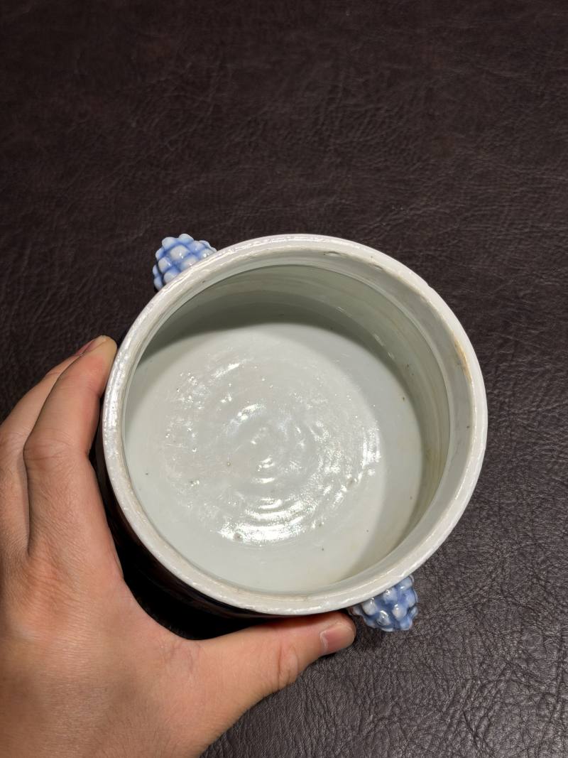 明崇祯 青花罗汉图狮耳炉 - 图12