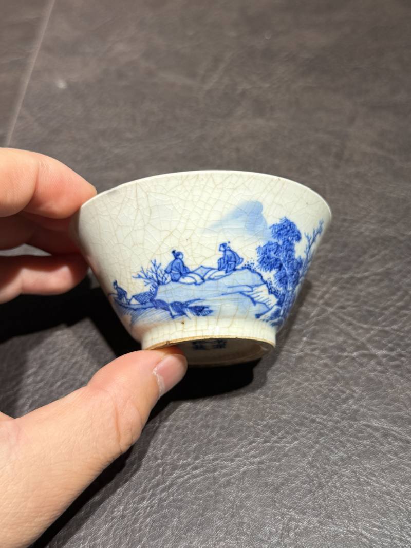 清康熙 青花山水高仕图若深杯 - 图6