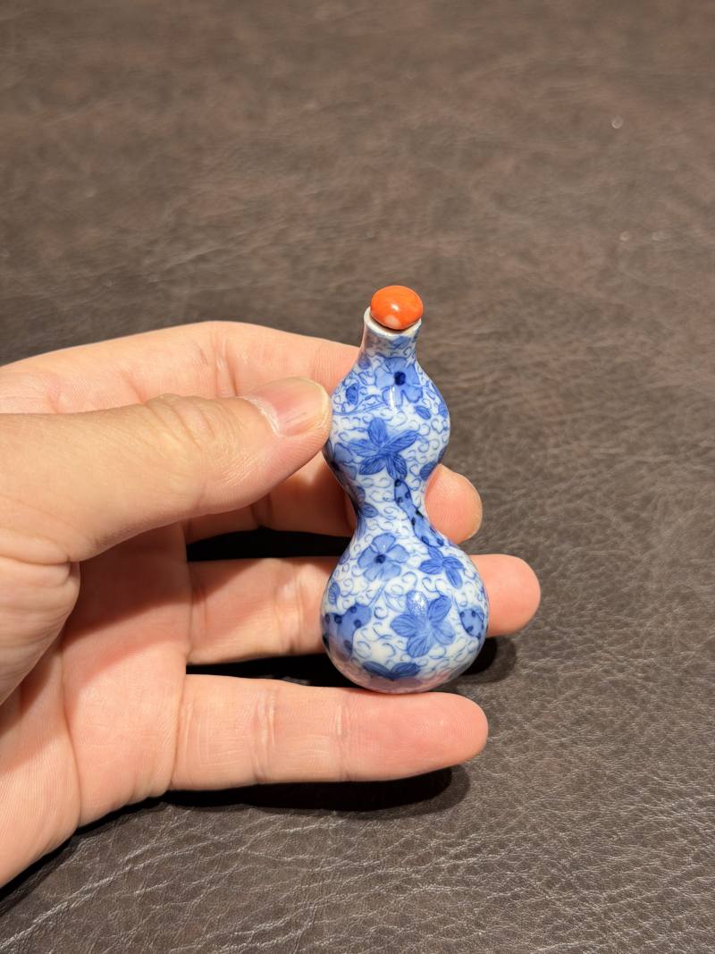 清乾隆 青花瓜瓞绵绵仿生葫芦瓶 - 图7