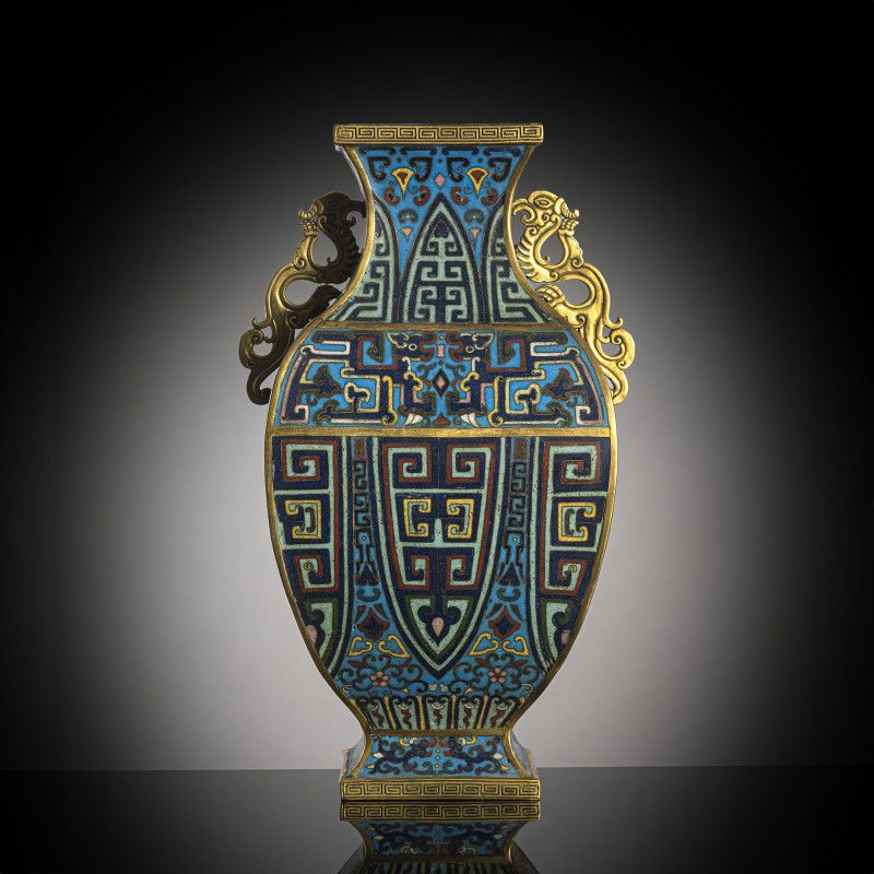 A square cloisonne enamel archaistic vase, fanghu - 图8