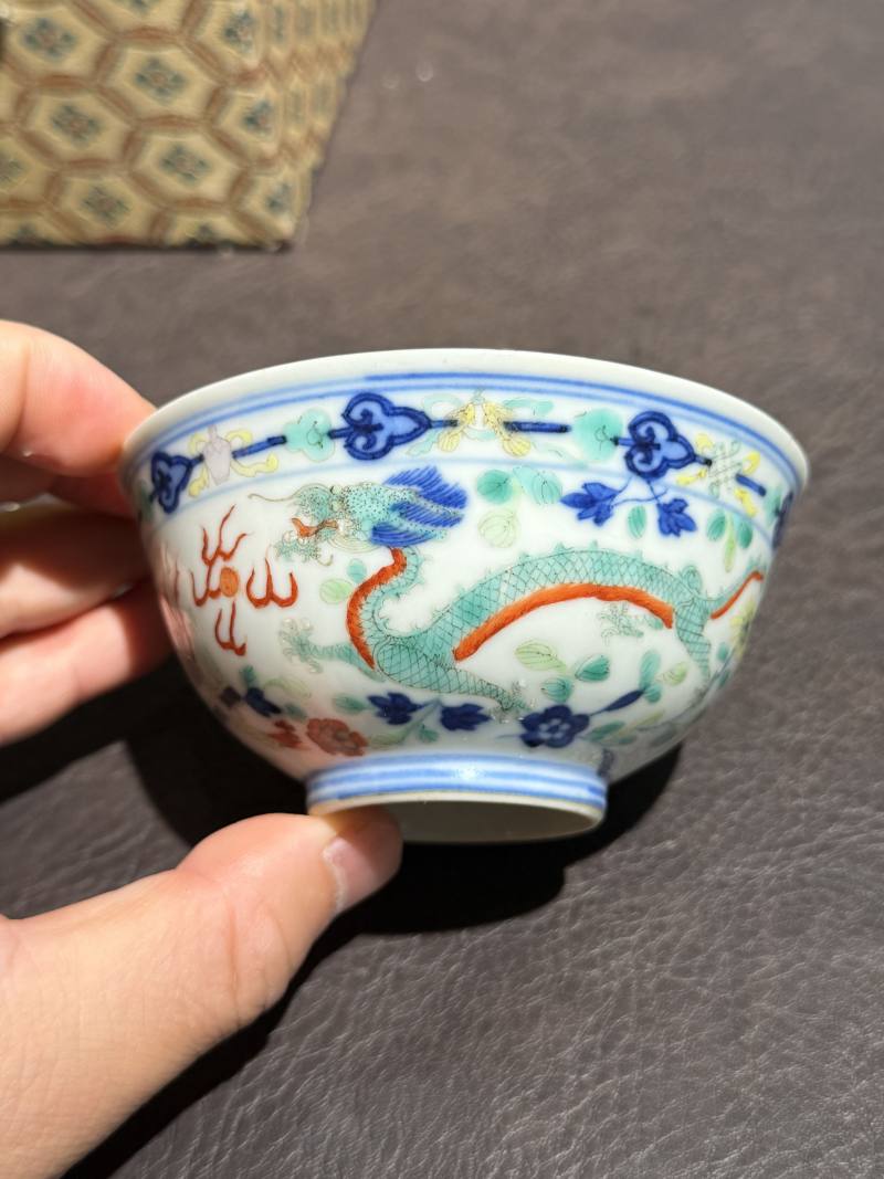 清光绪 青花五彩龙凤纹茶圆一对 - 图4