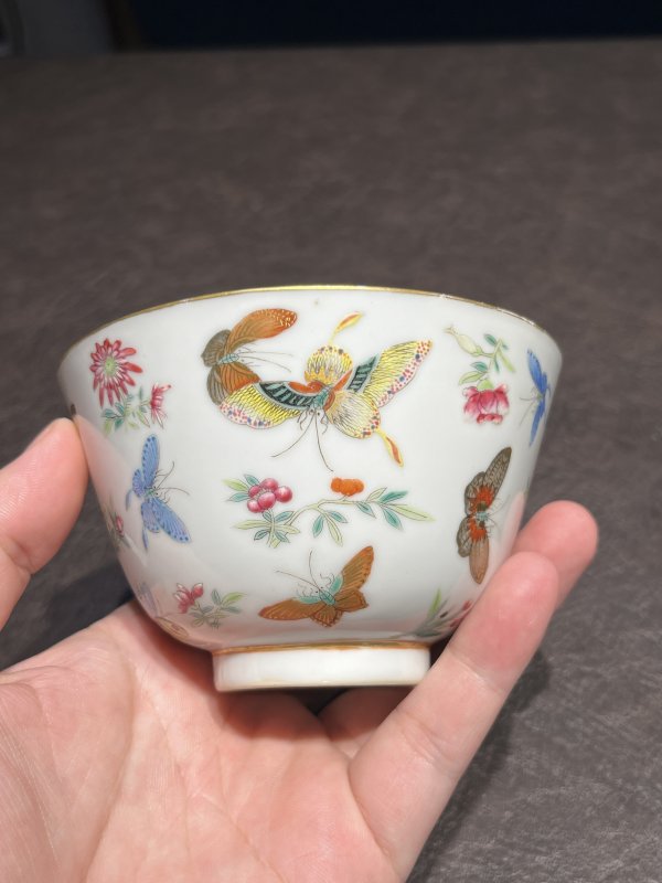 清光绪 粉彩描金百蝶盖碗一对 - 图15