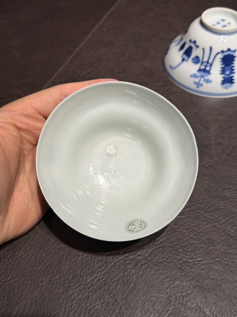 清光绪 青花清供图折腰杯一对 - 图8