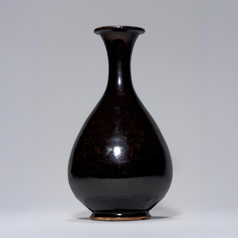 元代 黑釉描银玉壶春瓶
