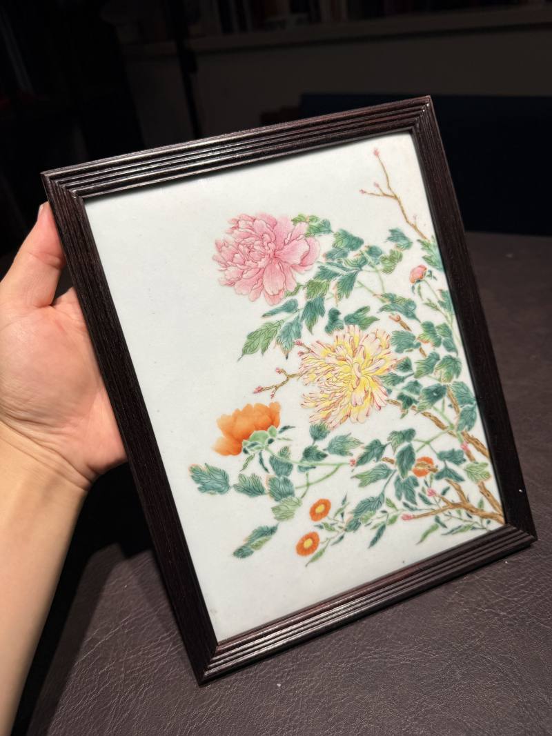 清乾隆 粉彩花卉纹砚屏 - 图6