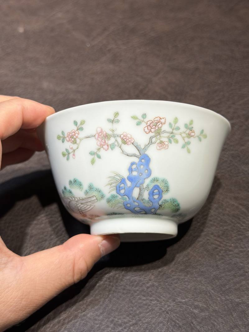 清道光 “宝善斋制”款粉鸟花鸟茶盅一对 - 图18