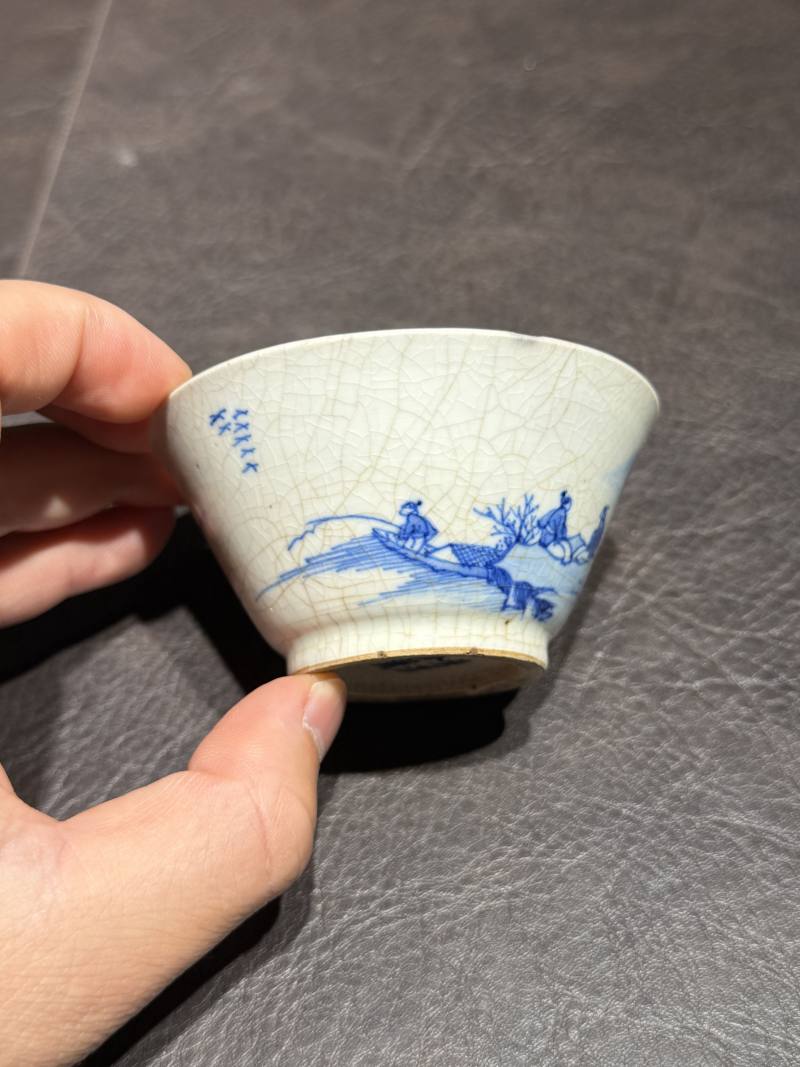 清康熙 青花山水高仕图若深杯 - 图7