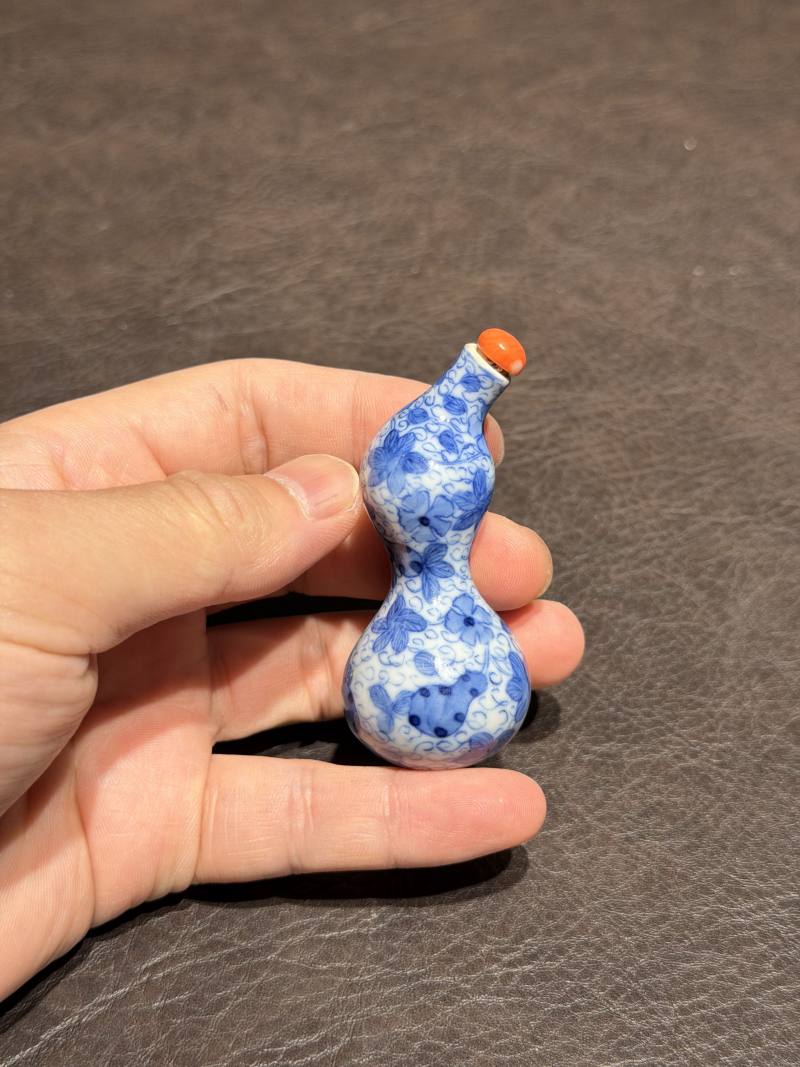 清乾隆 青花瓜瓞绵绵仿生葫芦瓶 - 图8