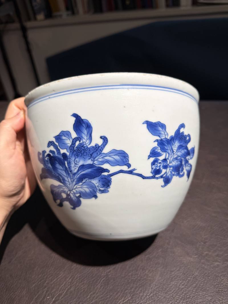 明崇祯 青花“佛手荷花”诗文卷缸 - 图11