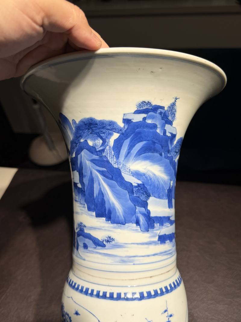 清康熙 青花山水人物故事图花觚 - 图12