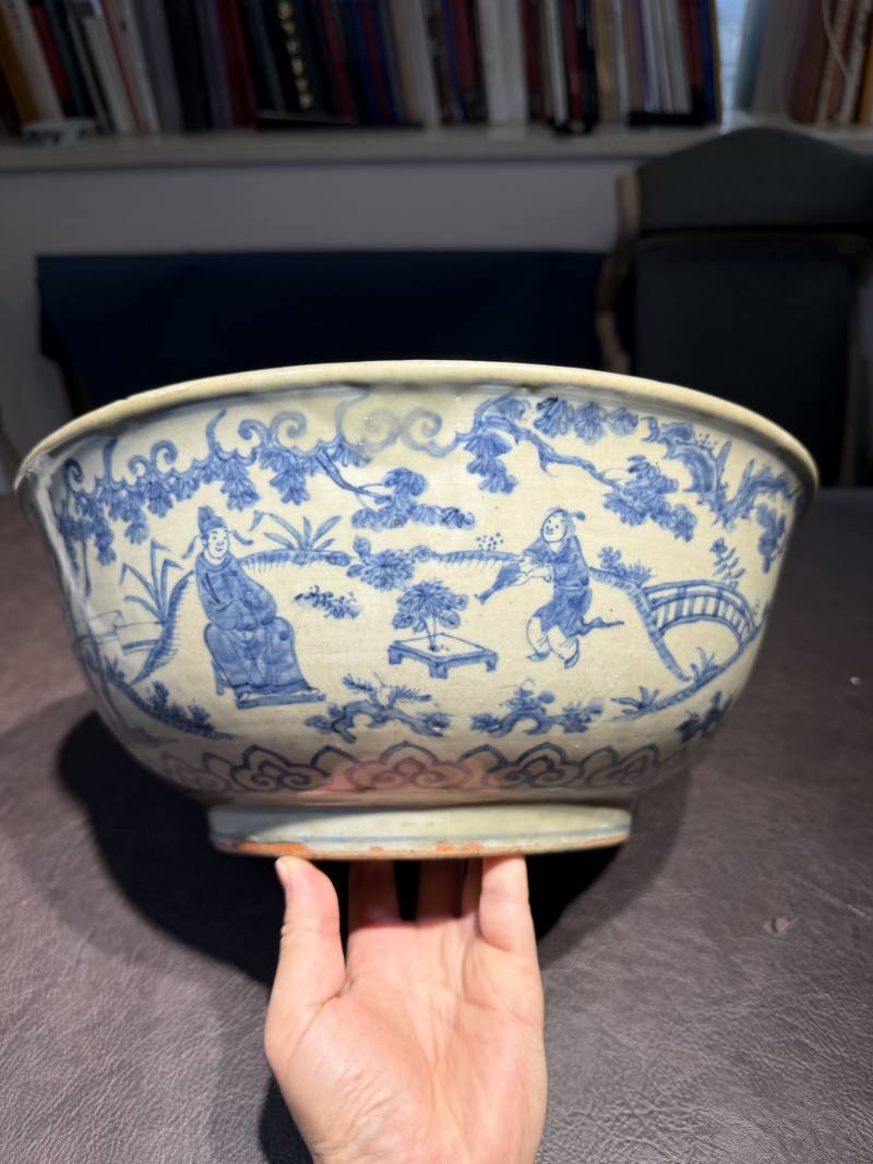 明嘉靖 青花庭院高仕图大碗 - 图17