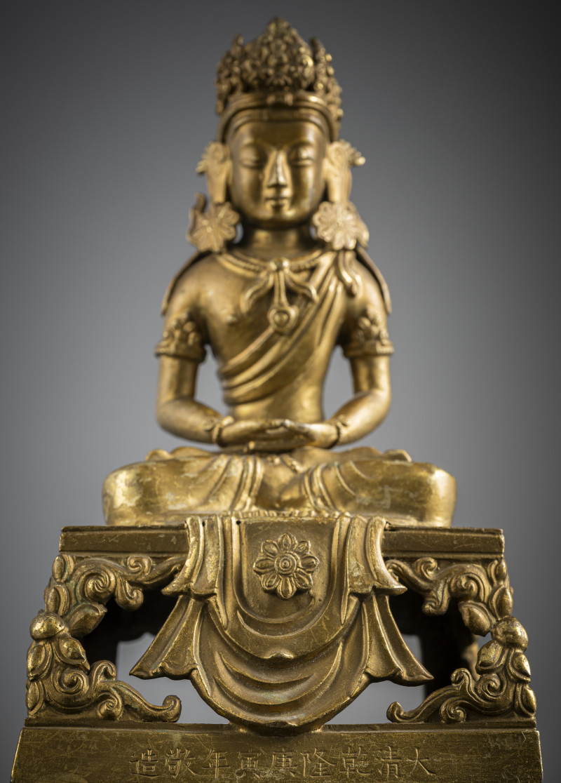 A gilt-bronze figure of Amitayus seated on a throne - 图5