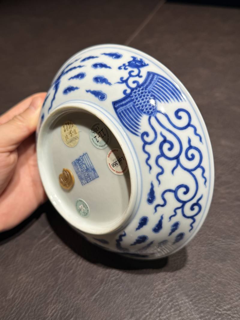 清乾隆 青花对头凤纹盘一对 - 图14