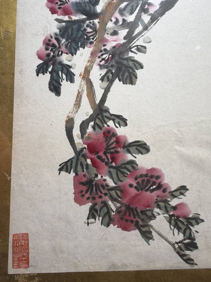 清 吴昌硕画高枝花卉镜片 - 图8