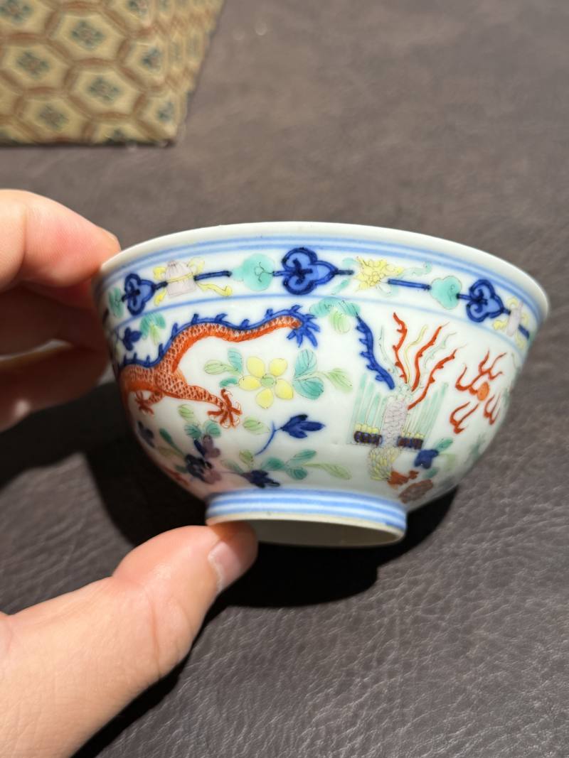 清光绪 青花五彩龙凤纹茶圆一对 - 图6