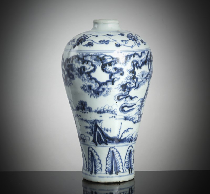 A fine and rare so-called 'windswept' porcelain meiping - 图2